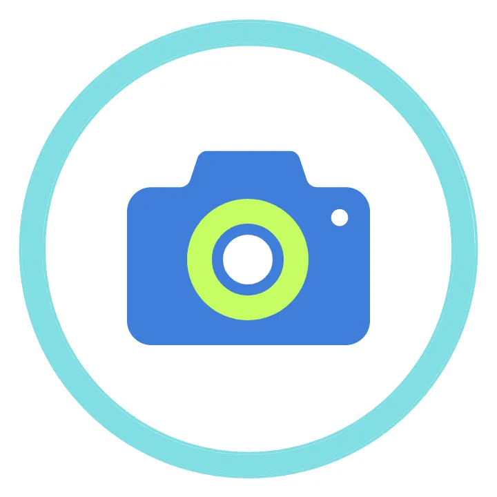 Question mark icon in blue with a small green dot inside a teal circle