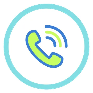 Phone handset with signal lines icon in blue and green inside a teal circle.